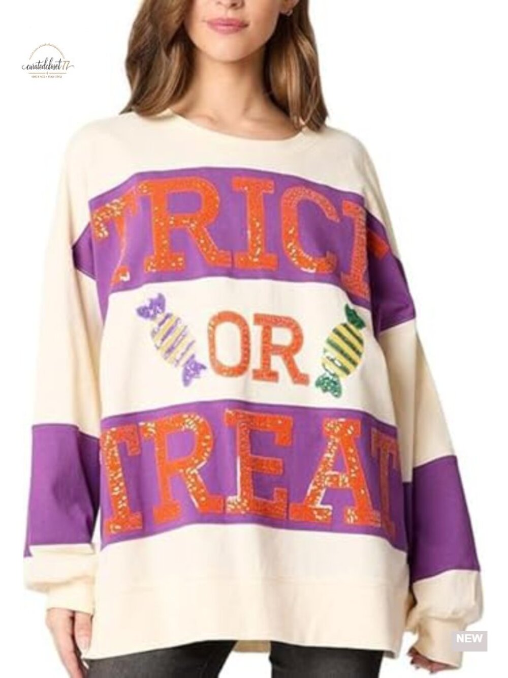 Sequin Color Block Crewneck Sweatshirt Long Sleeve Pullover